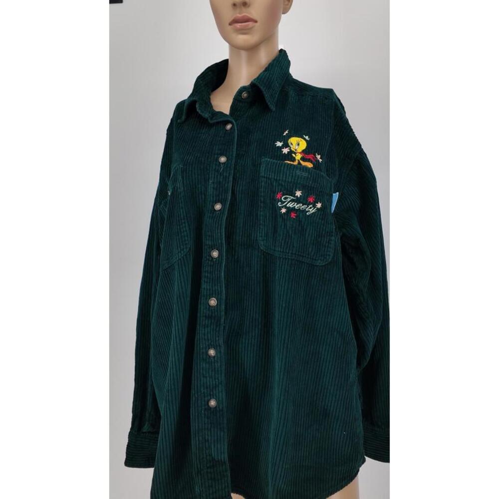 Looney Tunes Tweety Corduroy Shirt Jacket Oversized Button-Up Large
